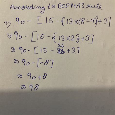 90-[15-{13×(8÷4)+3] - Brainly.in