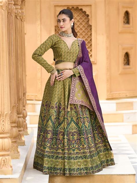 Women's Mehndi Kanjiwaram Lehengas – Purvaja
