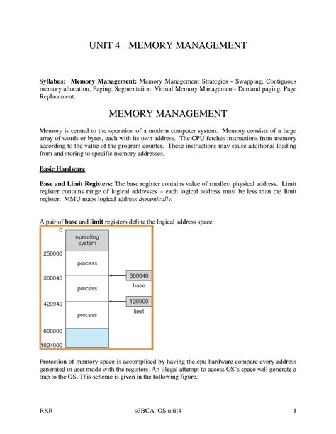 Operating system , 4 th module , BCA - UNIT 4 MEMORY MANAGEMENT ...
