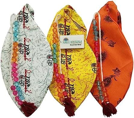 Hare Krishna Food For Soul Radhe Name Yellow+White+Red Jaap Mala Bag ...