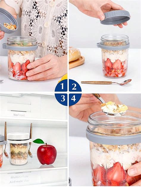 1pc Overnight Oats Containers With Lid And Spoon Mason Jars For Overnight Oats Easy Measure ...
