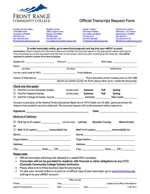Front Range Community College Transcript Request - Fill Online ...
