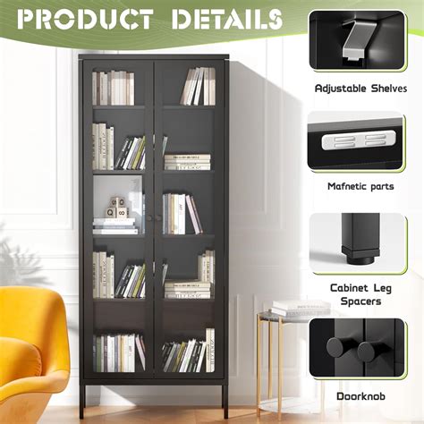 Crownland Metal Storage Cabinet with Glass Doors, India | Ubuy
