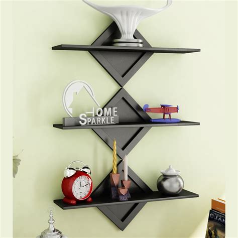 Buy HOME SPARKLE Set of 3 Floating Wall Shelves - Black from Home ...
