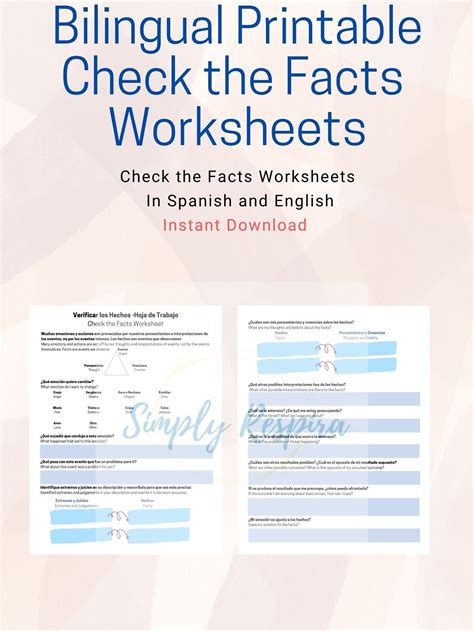 Bilingual Check The Facts Worksheet DBT CBT Worksheet Etsy Australia ...
