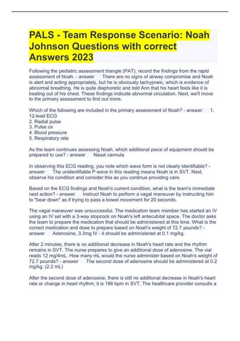 PALS - Team Response Scenario: Noah Johnson Questions with correct ...