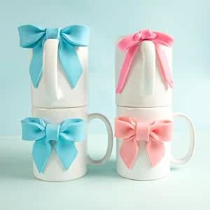 Buy THE WHITE SPACE LIVING Cute Set of Four Ribbon Bow Embossed Mugs ...
