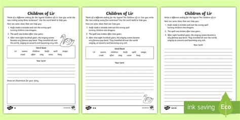 The Children of Lir Creative Writing Worksheet / Worksheet
