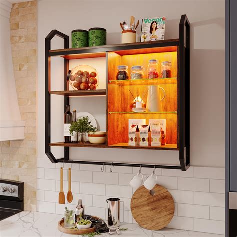 Amazon.com: Bestier LED Kitchen Floating Shelves, 34" Industrial Pipe ...