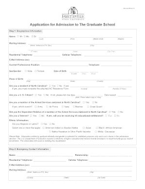 Fillable Online uncfsu Application for Admission to The Graduate School ...