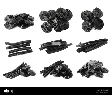 Set with tasty black liquorice candies on white background Stock Photo ...