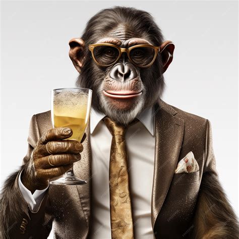 Premium Photo | A monkey in business suit holding beer glass isolated ...