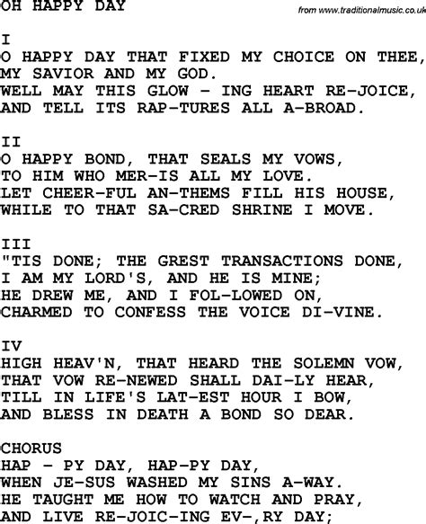 Country, Southern and Bluegrass Gospel Song Oh Happy Day lyrics