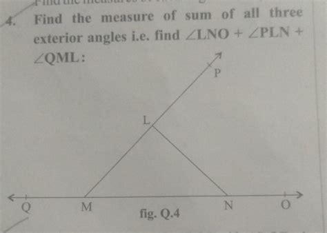 find the measure of sum of all three exterior angles i.e. find angle ...