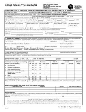 Fillable Online Group Disability Claim Form - Sentry Insurance Fax ...