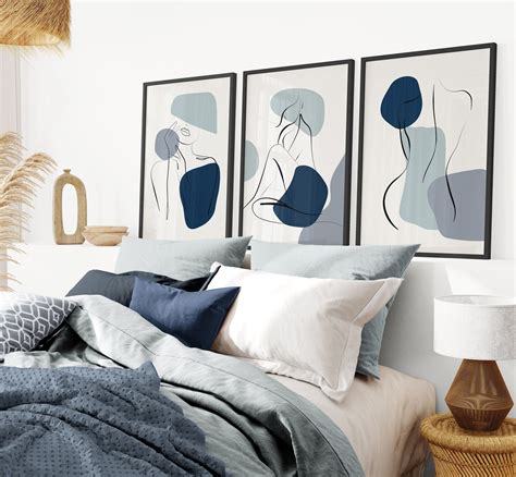 Navy Blue Wall Prints Naked Line Art Blue Abstract Art Nude - Etsy
