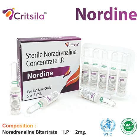 Nordine 2 Injection | Norepinephrine 2 mg | PCD Pharma Franchise