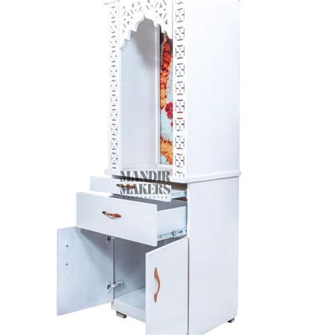 White MDF Wood Temple with Khatu Shyam Ji Design (#MM4011) – Mandir