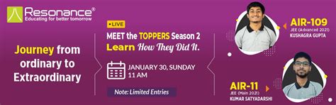 Online Registration for ‘MEET the TOPPERS’ LIVE Session by Resonance Kota