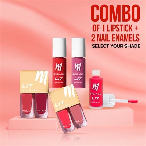 MyGlamm LIT 2 in 1 Liquid Matte Lipstick + LIT Matte Nail Enamel Pack of 2