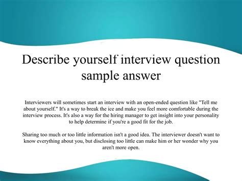 Describe yourself interview question sample answer | PPT