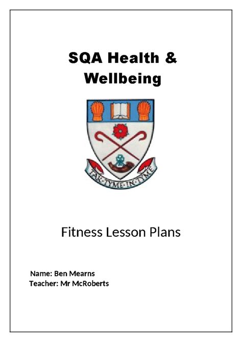 H&W Fitness Lesson Plan Booklet - SQA Health & Wellbeing Fitness Lesson ...