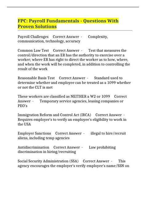 FPC: Payroll Fundamentals - Questions With Proven Solutions - FPC ...