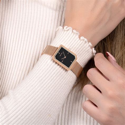 Joker & Witch Edge Black Dial Rose Gold Stainless Steel Mesh Analogue ...