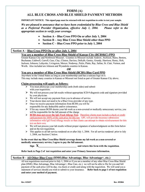 Blue Cross and Blue Shield Payment Form - Blank Fillable Template ...