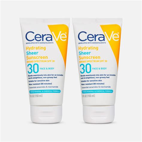 HSA Eligible CeraVe Hydrating Sheer Face & Body Sunscreen Lotion, SPF ...