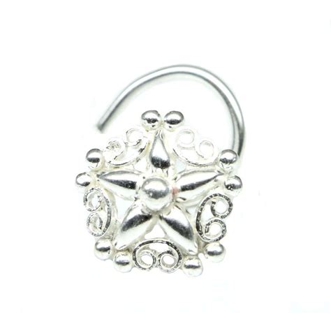 indian 925 sterling silver nose stud corkscrew piercing nose ring l ...