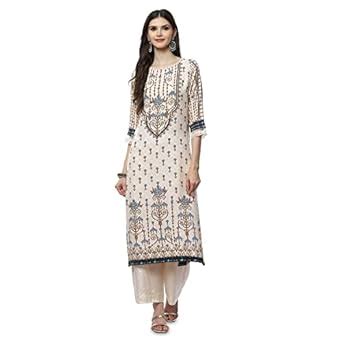 BIBA Rayon Women Regular Pringed Mix and MatchKurta (Rome18804_Ecru_32 ...