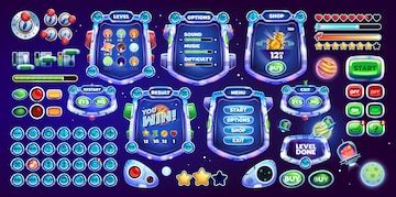 Cartoon galaxy space game interface game buttons gui elements ui game ...