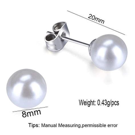 Stunning 8mm Pearl Stud Earring in Silver Color, Made from 316L Surgic ...