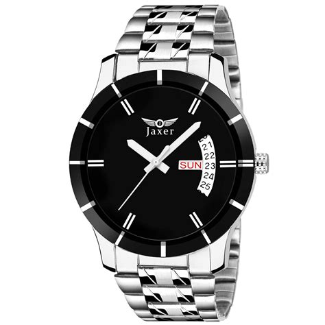 Jaxer Black Day and Date Feature Dial Steel Chain Analog Watch for Men ...
