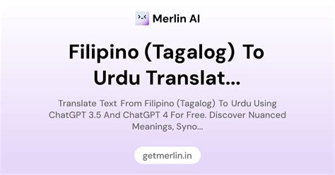 Filipino (Tagalog) to Urdu Translator