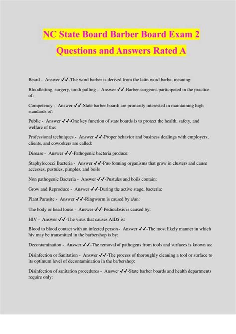 NC State Board Barber Board Exam 2 Questions and Answers Rated A ...