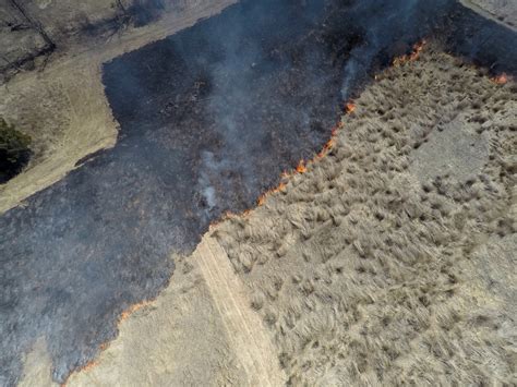Aerial view of prescribed burn at National Conservation Training Center ...