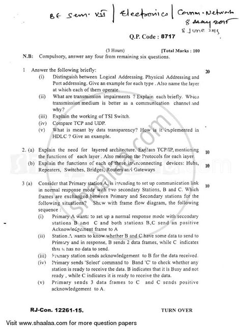 Communication Networks 2014-2015 BE Electronics Engineering Semester 7 ...
