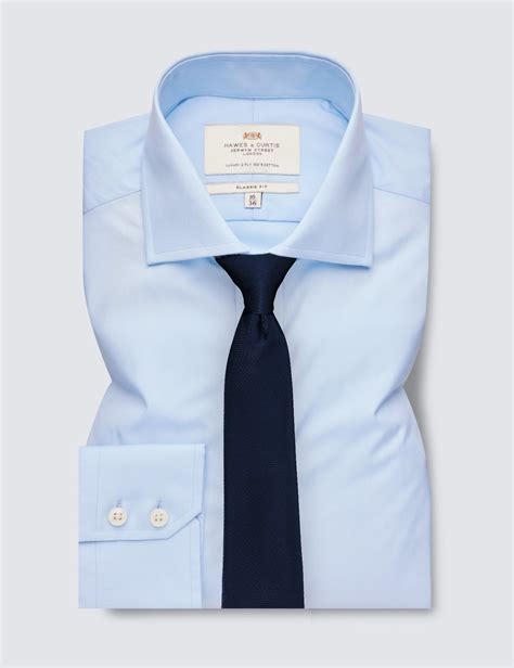 Men's Blue Poplin Classic Fit Shirt - Windsor Collar