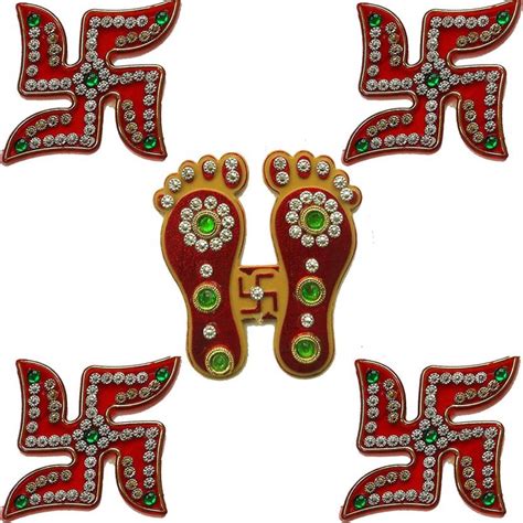 SK Craft Acrylic Stone Work Laxmi Charan Paduka with Swastik Sticker ...