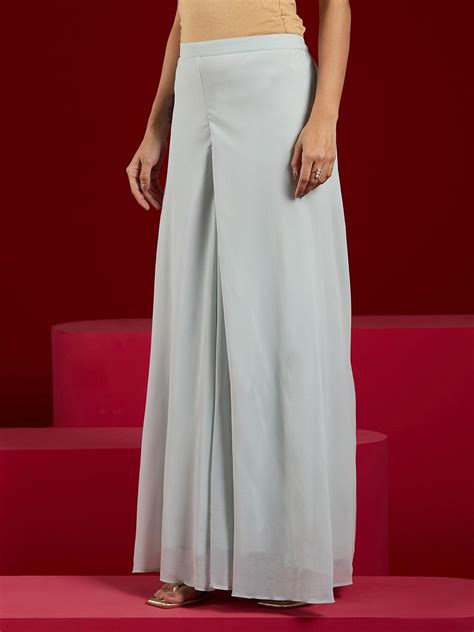 Buy Libas Art Blue Embroidered Georgette A-Line Kurta With Palazzos ...