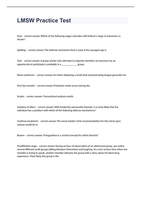 LMSW Practice Test question and answers graded A+ 2023 - LMSW - Stuvia US