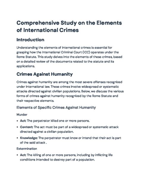 Elements of Int'l Crimes: A Comprehensive Analysis under Rome Statute - Studocu