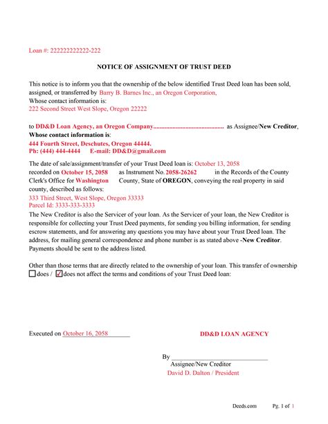 Josephine County Assignment of Trust Deed by Beneficiary or Successor ...