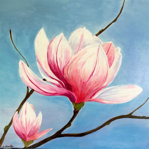 Magnolia Flower- by Izabela O'Keeffe Acrylic painting | Original ...
