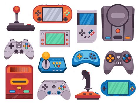 Premium Vector | Video game devices old retro joystick gamepad flat icons cartoon hipster ...