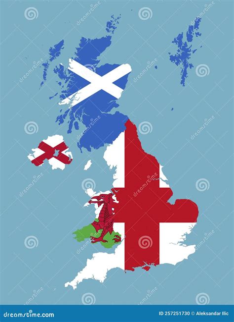 United Kingdom Map with Flags of England, Scotland, Northern Ireland ...