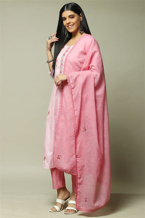 Light Pink Cotton Machine Embroidered Unstitched Suit Set