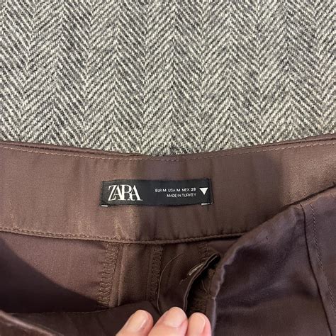 Brown silk pants Wide leg, high waisted Medium Zara - Depop